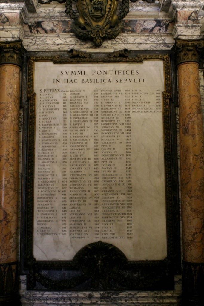 Lista de todos os Papas, desde São Pedro até São João Paulo II, no Vaticano